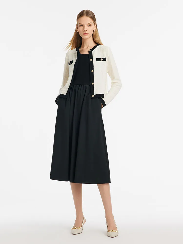 Contrast Trim Cardigan And Vest Dress Two-Piece Set sold by Goelia product image thumbnail 2