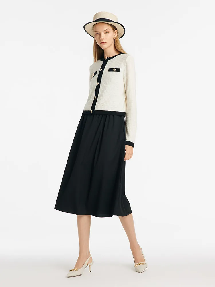 Contrast Trim Cardigan And Vest Dress Two-Piece Set sold by Goelia product image thumbnail 4