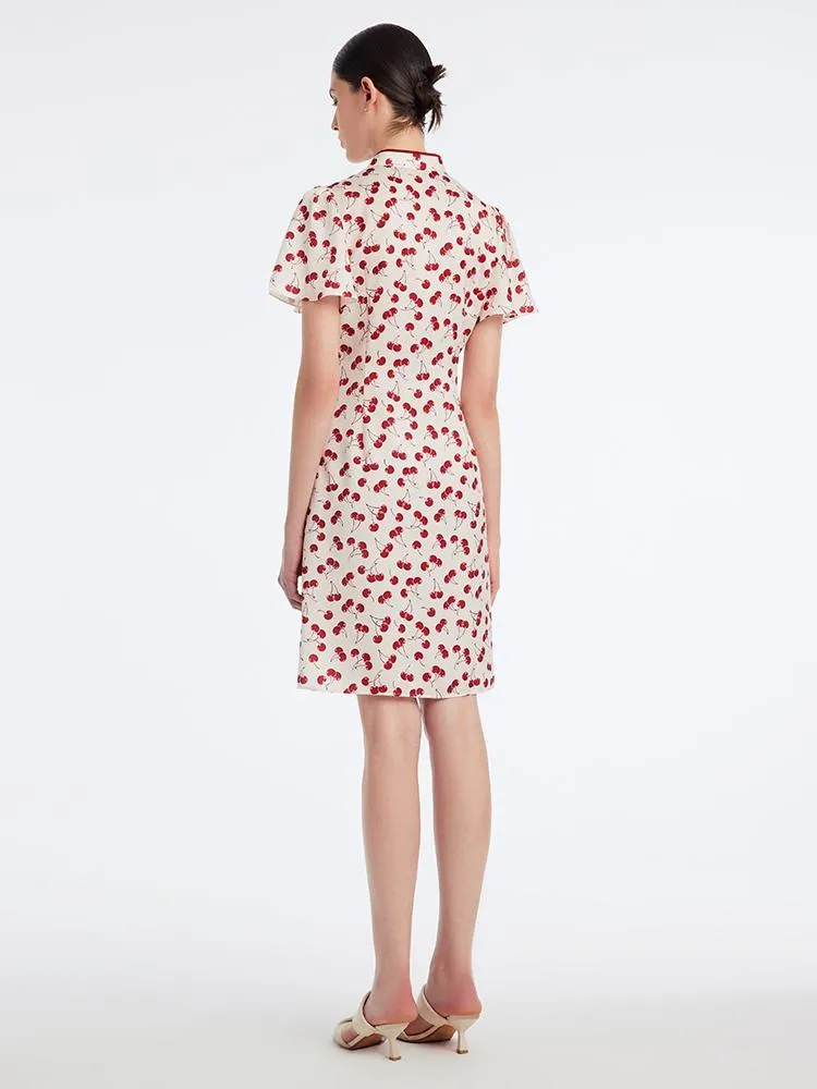 Mandarin Collar Cherry Print Cheongsam Qipao Midi Dress sold by Goelia product image thumbnail 5