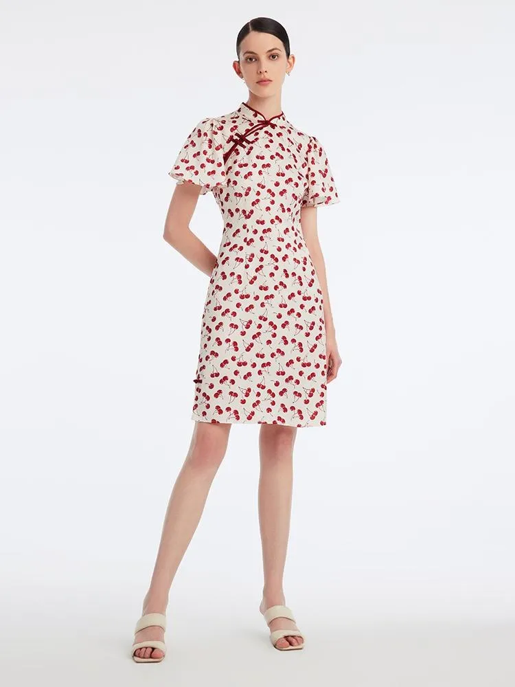 Mandarin Collar Cherry Print Cheongsam Qipao Midi Dress sold by Goelia product image thumbnail 3