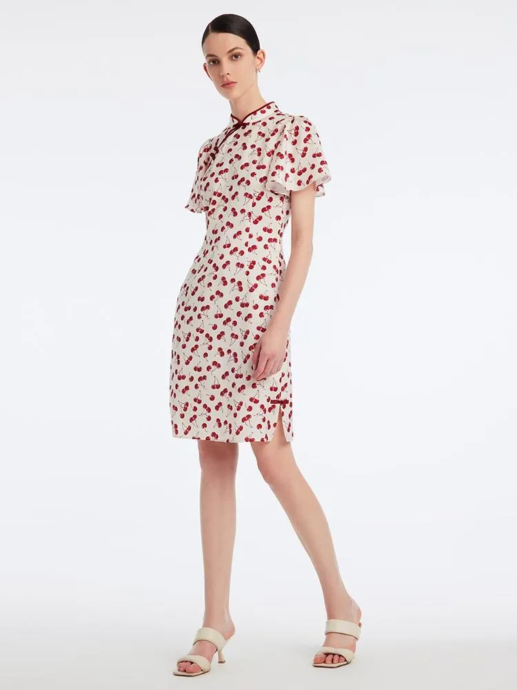 Mandarin Collar Cherry Print Cheongsam Qipao Midi Dress sold by Goelia product image thumbnail 4