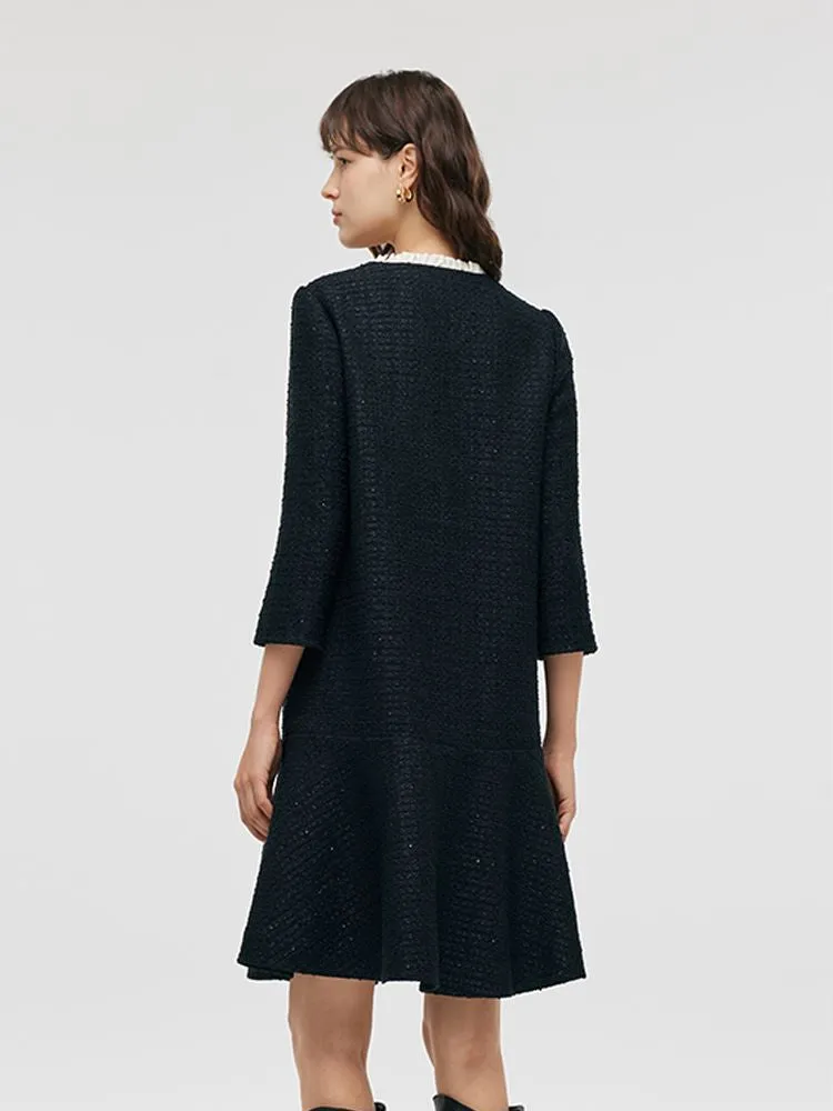 Tweed A-Line Ruffle Collared Women Midi Dress sold by Goelia product image thumbnail 3