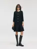 Tweed A-Line Ruffle Collared Women Midi Dress sold by Goelia