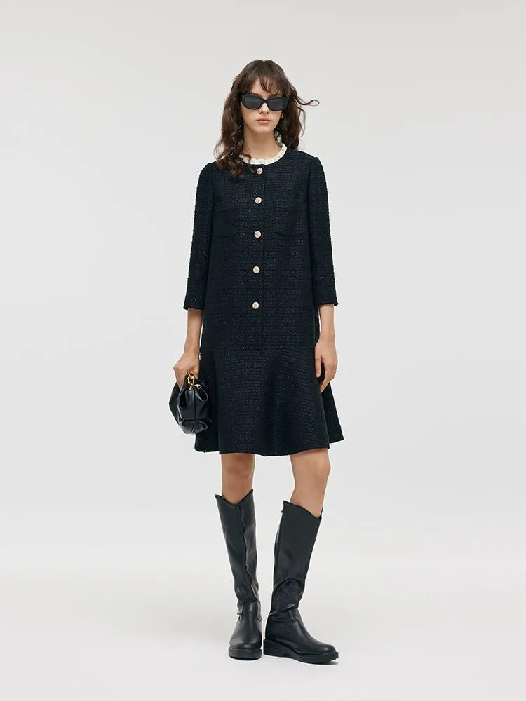 Tweed A-Line Ruffle Collared Women Midi Dress sold by Goelia product image thumbnail 2