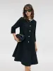 Tweed A-Line Ruffle Collared Women Midi Dress sold by Goelia