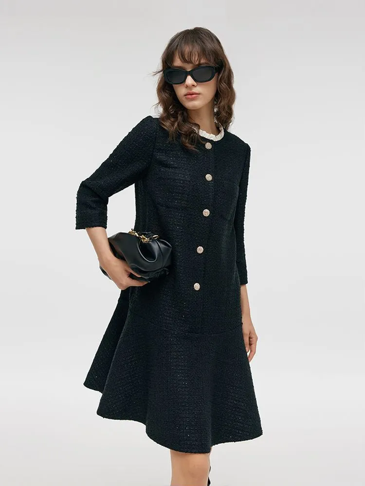 Tweed A-Line Ruffle Collared Women Midi Dress sold by Goelia product image thumbnail 5