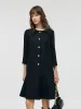 Tweed A-Line Ruffle Collared Women Midi Dress sold by Goelia