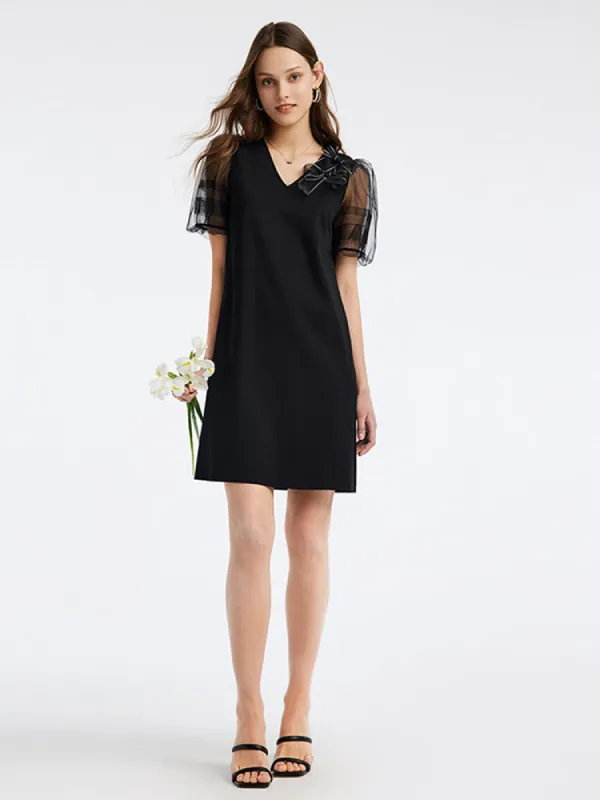 Bow Tie Puffy Sleeve Knitted Mini Dress sold by Goelia