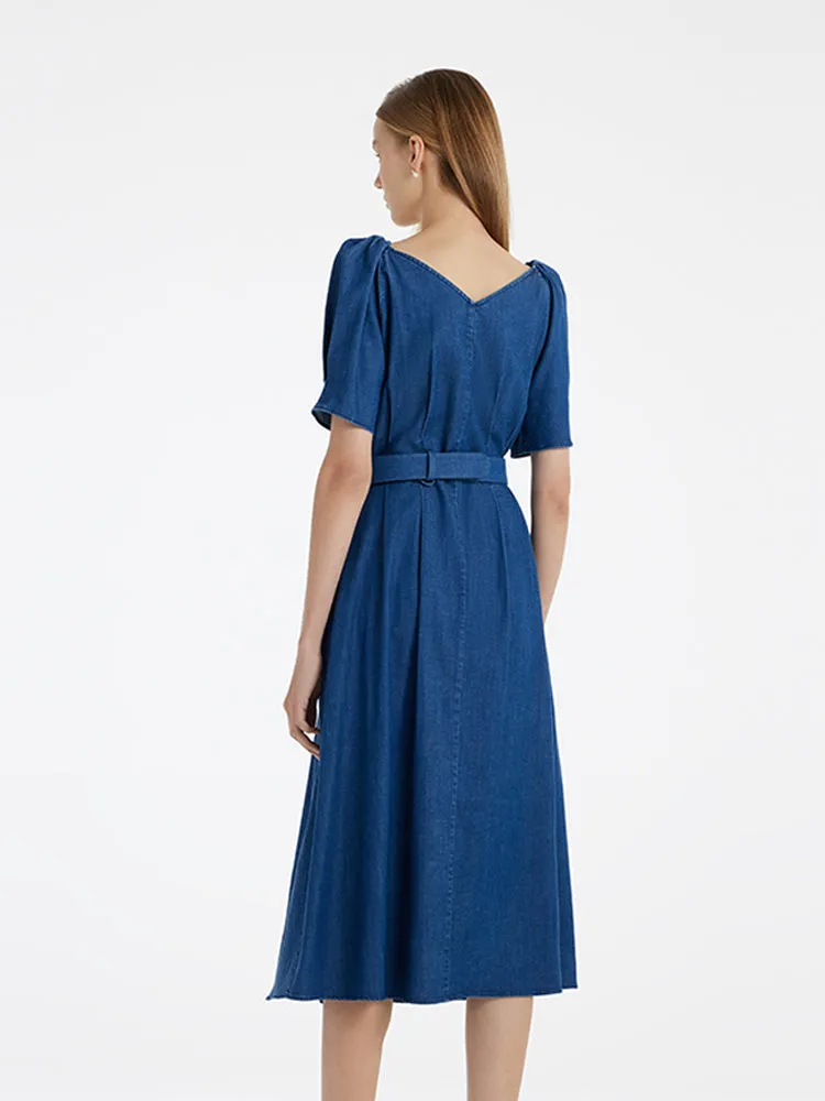 Denim Women Midi Dress With Heart-Shaped Buckle Belt sold by Goelia product image thumbnail 4