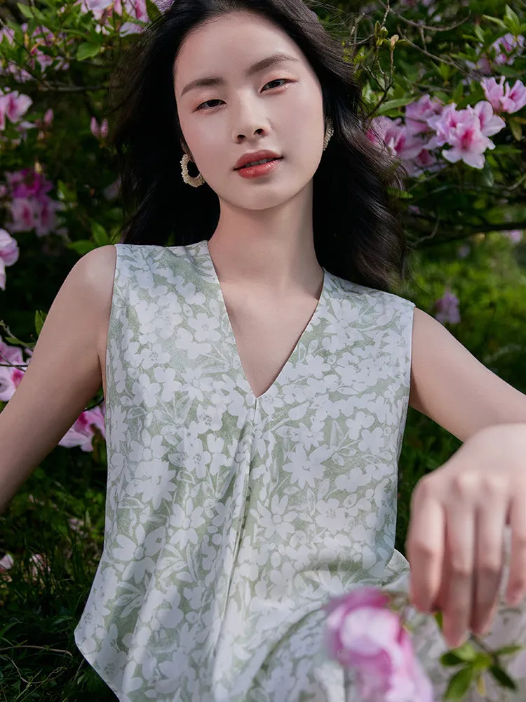 16 Momme Floral Printed Sleeveless Silk Maxi Dress sold by Goelia product image thumbnail 3