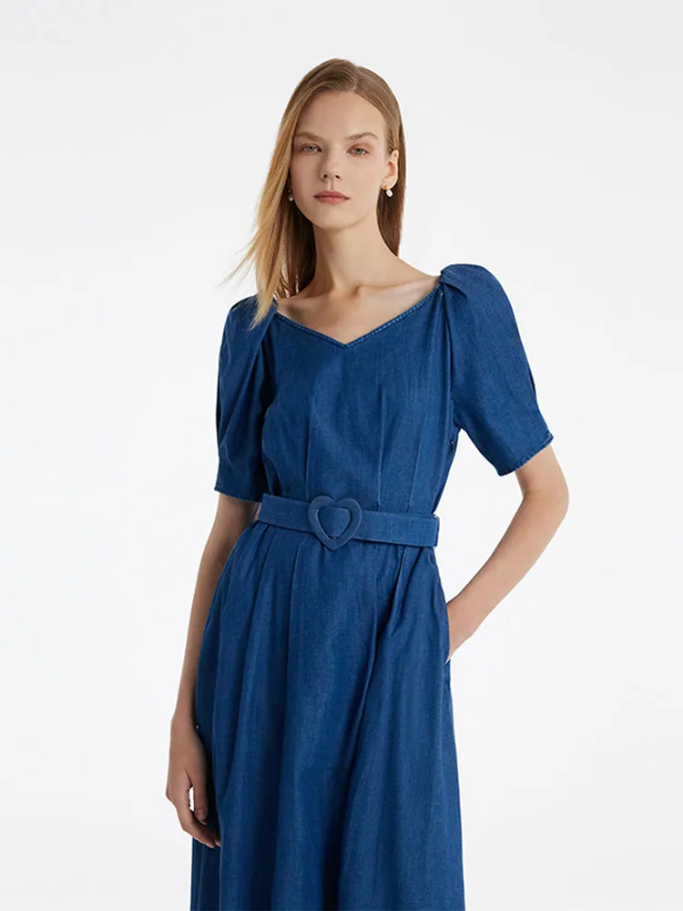 Denim Women Midi Dress With Heart-Shaped Buckle Belt sold by Goelia product image thumbnail 5