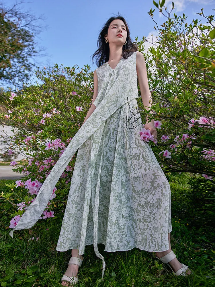 16 Momme Floral Printed Sleeveless Silk Maxi Dress sold by Goelia