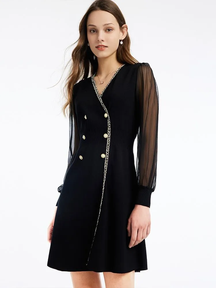 Tulle Sleeve V-Neck Double-Breasted Mini Dress sold by Goelia product image thumbnail 4