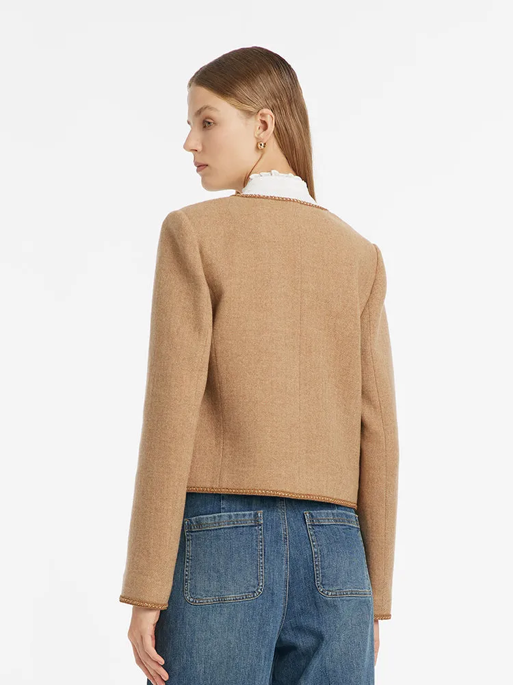 Washable Wool Round Neck Single-Breasted Women Jacket sold by Goelia product image thumbnail 3