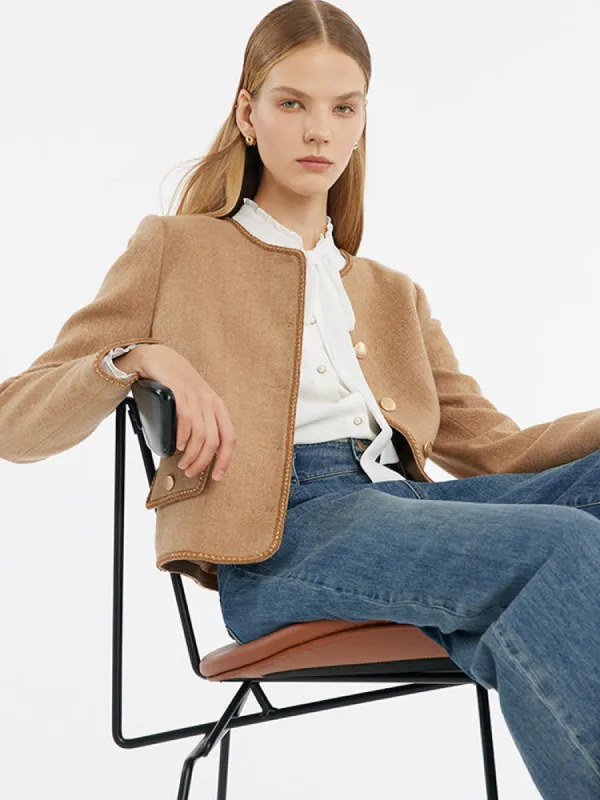 Washable Wool Round Neck Single-Breasted Women Jacket sold by Goelia