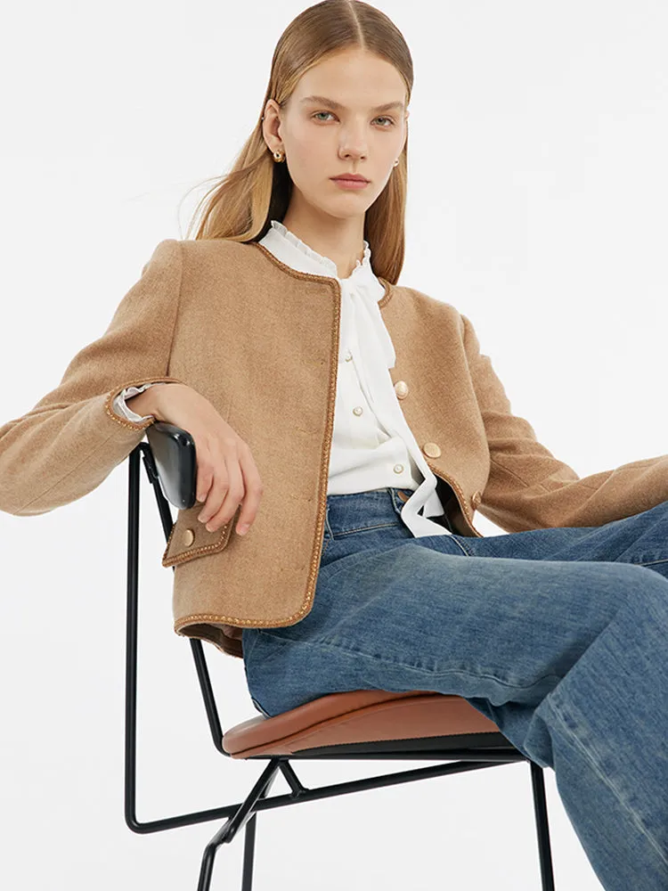 Washable Wool Round Neck Single-Breasted Women Jacket sold by Goelia