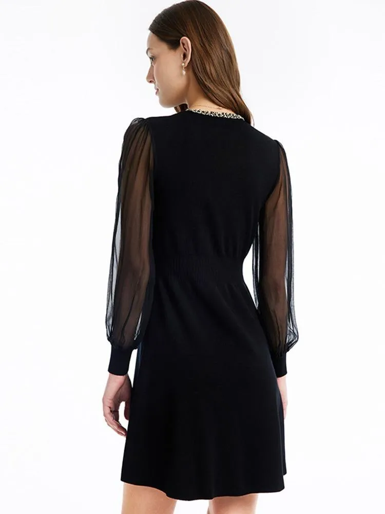 Tulle Sleeve V-Neck Double-Breasted Mini Dress sold by Goelia product image thumbnail 3