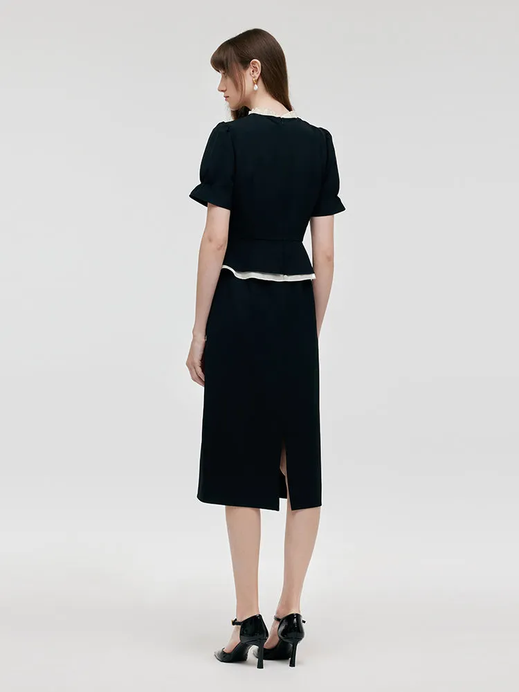 Ruffle Patchwork Round Neck Women Midi Dress sold by Goelia product image thumbnail 3