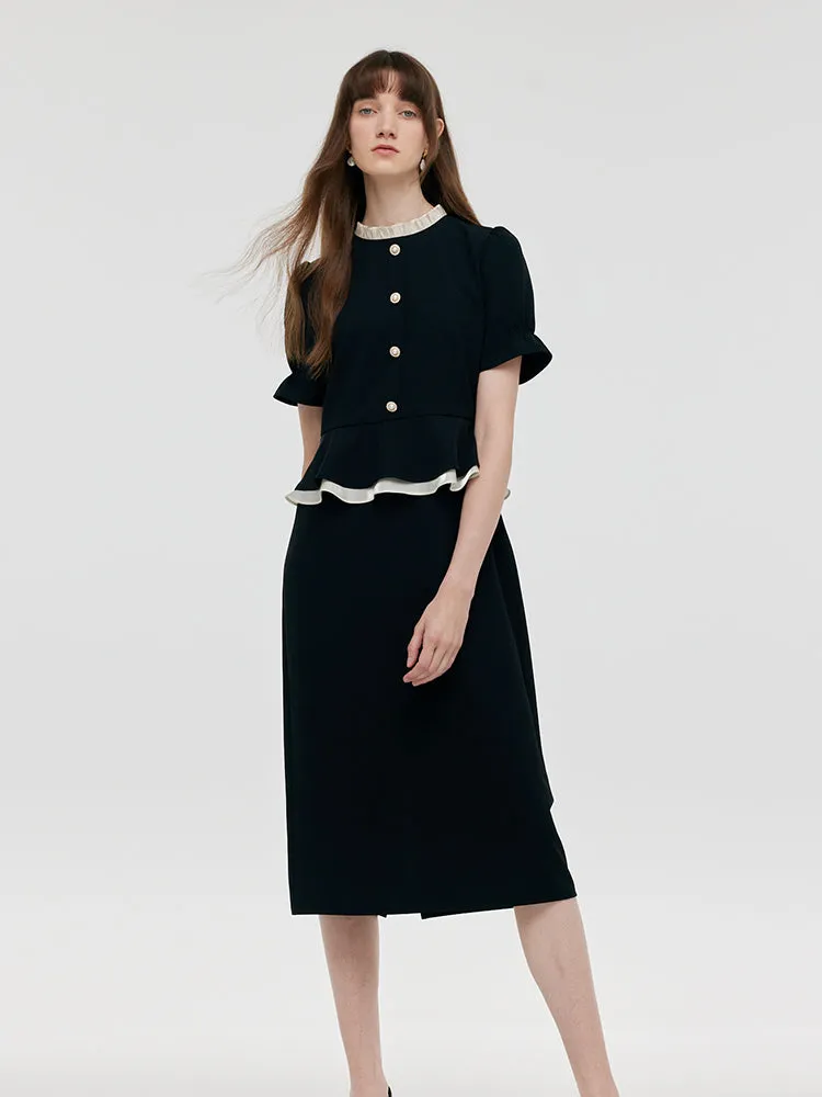 Ruffle Patchwork Round Neck Women Midi Dress sold by Goelia product image thumbnail 2
