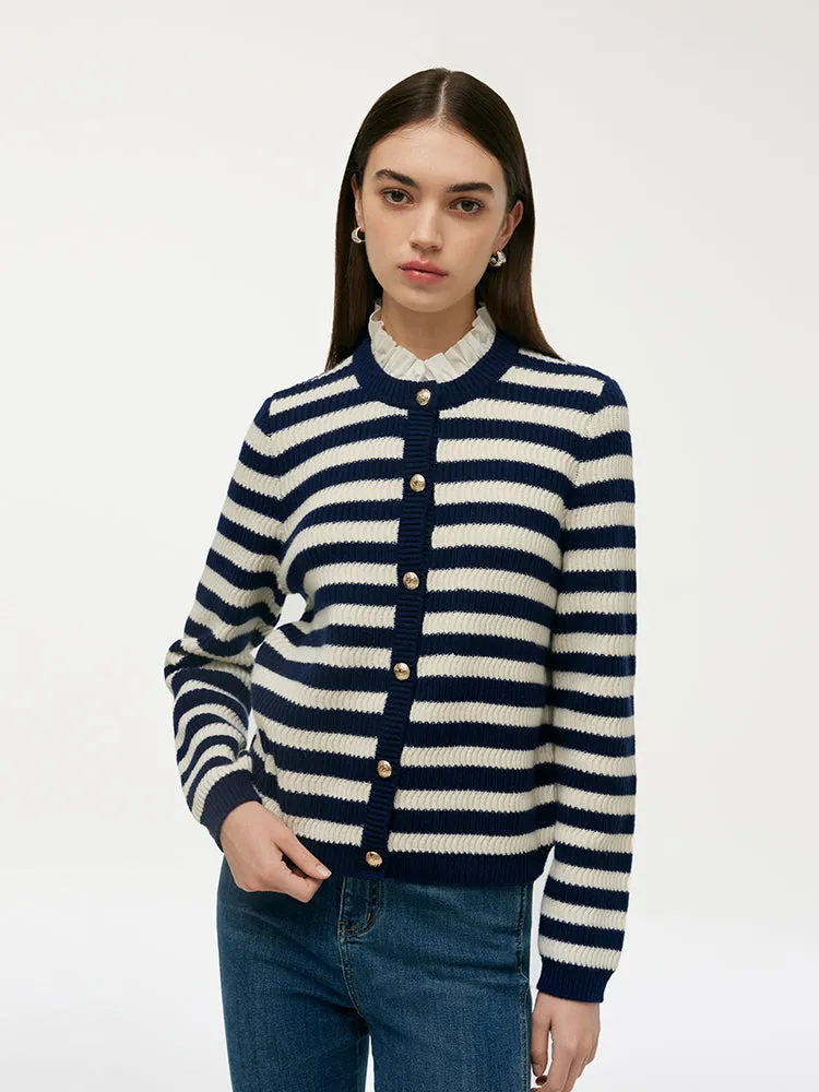 Blue And White Stripe Women Cardigan With Detachable Ruffle Collar sold by Goelia product image thumbnail 5