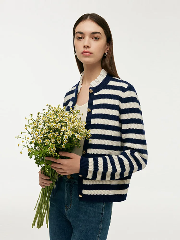 Blue And White Stripe Women Cardigan With Detachable Ruffle Collar sold by Goelia product image thumbnail 4