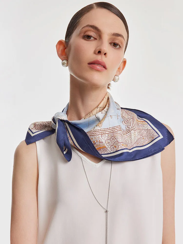 14 Momme 61 Square Map Silk Scarf sold by Goelia