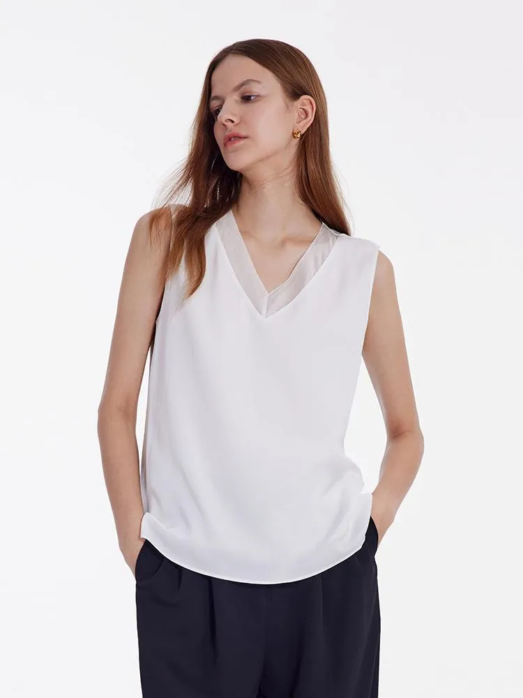 White Acetate V-Neck Tank Top sold by Goelia product image thumbnail 3
