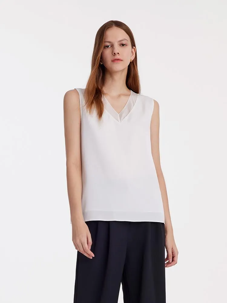 White Acetate V-Neck Tank Top sold by Goelia product image thumbnail 4