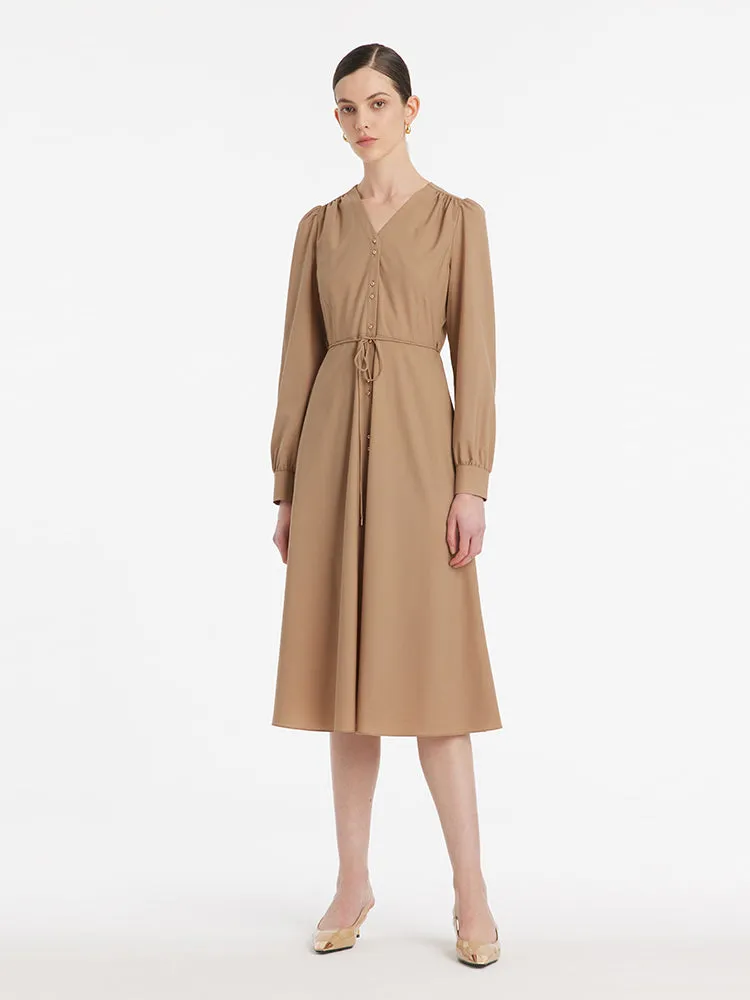 Wool-Silk Blend V-Neck Women Midi Dress sold by Goelia product image thumbnail 2