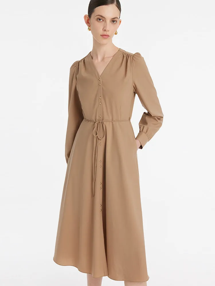 Wool-Silk Blend V-Neck Women Midi Dress sold by Goelia product image thumbnail 3
