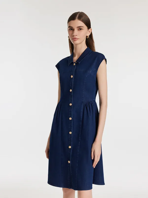 Denim Single-Breasted Women Mini Dress sold by Goelia