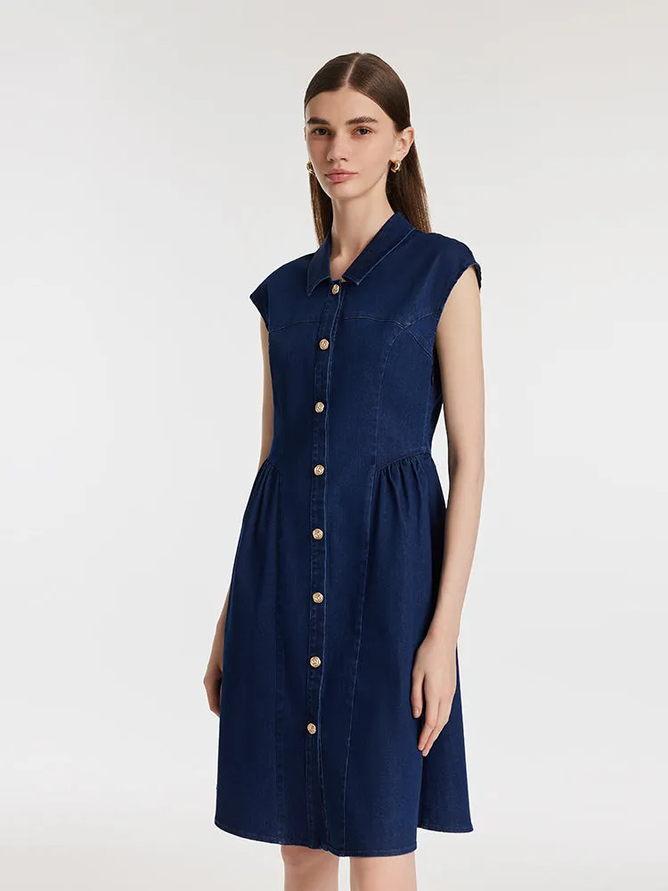 Denim Single-Breasted Women Mini Dress sold by Goelia