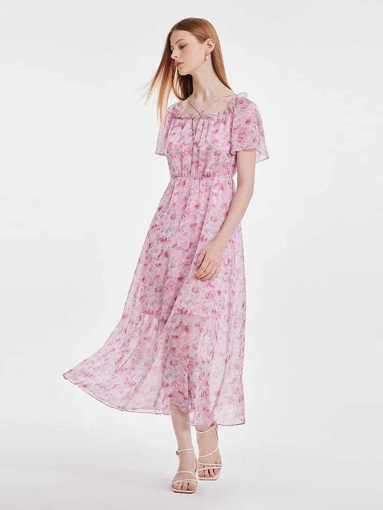 Pink Square Neck Print Maxi Dress sold by Goelia product image thumbnail 2