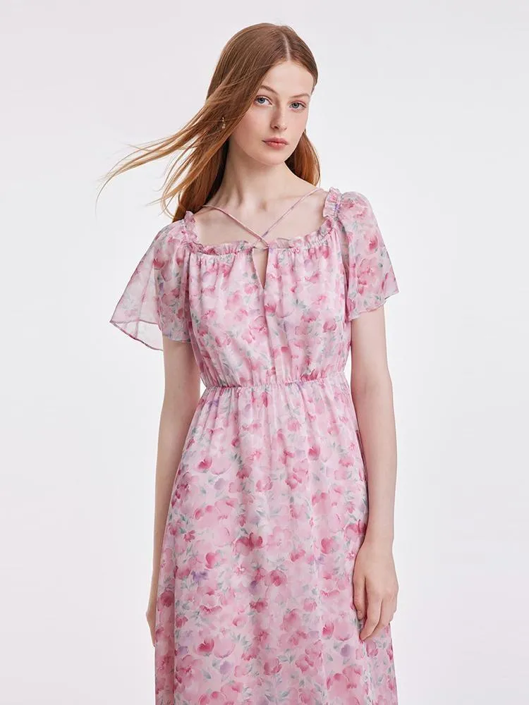 Pink Square Neck Print Maxi Dress sold by Goelia product image thumbnail 5