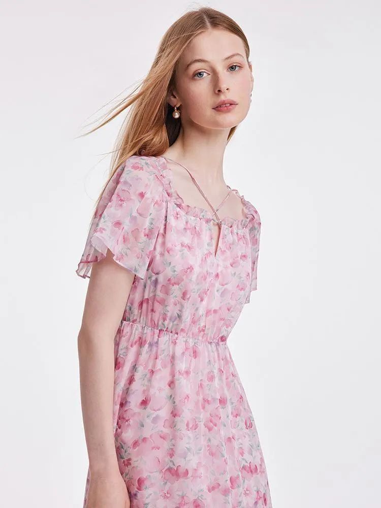 Pink Square Neck Print Maxi Dress sold by Goelia product image thumbnail 3