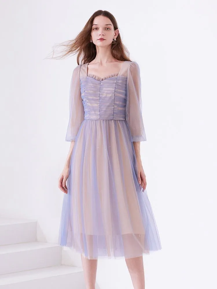 Purple Mesh Layers See-Through Midi Dress sold by Goelia product image thumbnail 4