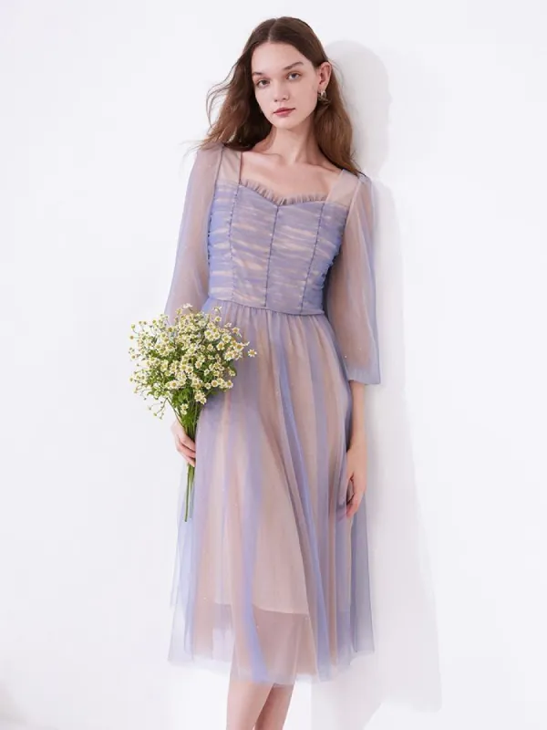 Purple Mesh Layers See-Through Midi Dress sold by Goelia