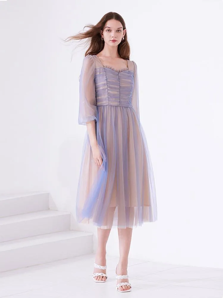 Purple Mesh Layers See-Through Midi Dress sold by Goelia product image thumbnail 3