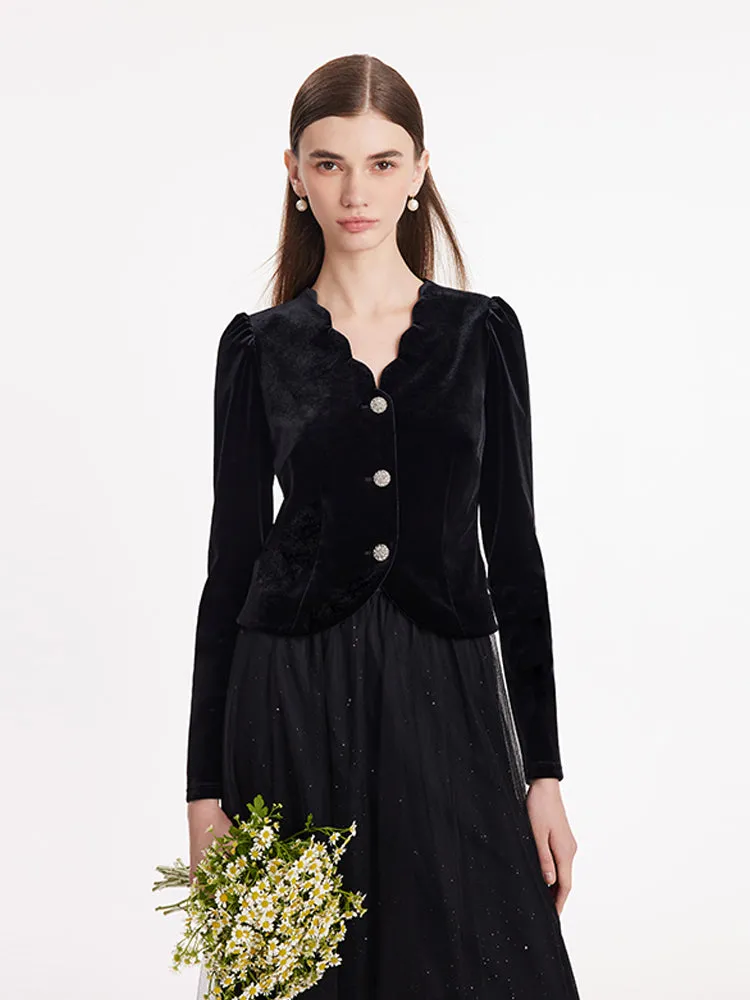 Wave Cut V-Neck Velvet Top And Tulle Skirt Two-Piece Set sold by Goelia product image thumbnail 5