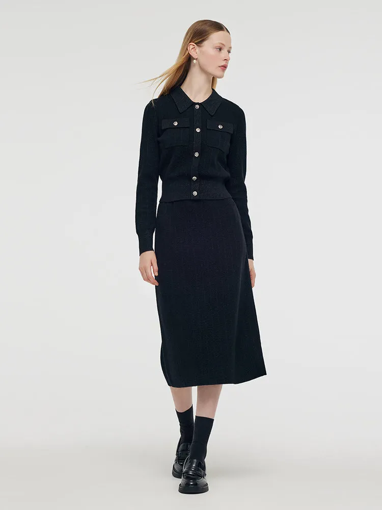 Wool Blend Long Sleeve Knit Top And A-Line Skirt Two-Piece Set sold by Goelia product image thumbnail 2
