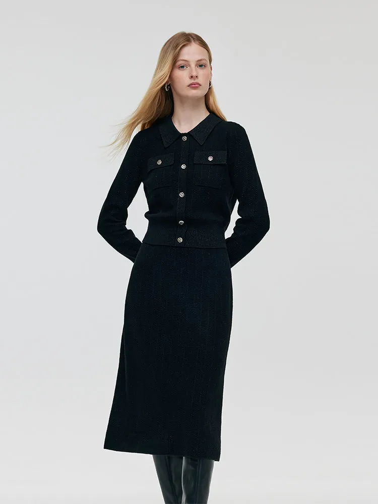 Wool Blend Long Sleeve Knit Top And A-Line Skirt Two-Piece Set sold by Goelia