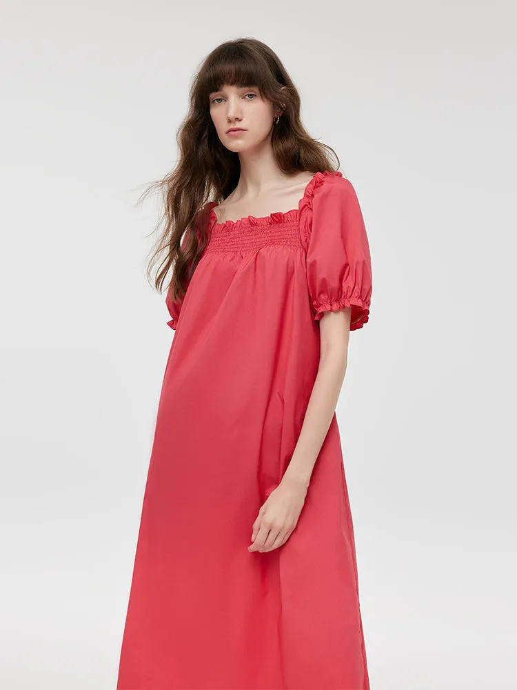 Square Neck Puff Sleeves Women Midi Dress sold by Goelia product image thumbnail 4