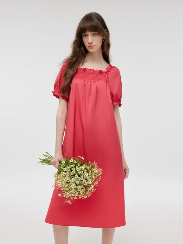 Square Neck Puff Sleeves Women Midi Dress sold by Goelia