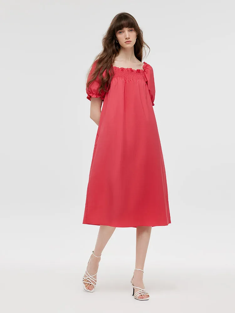 Square Neck Puff Sleeves Women Midi Dress sold by Goelia product image thumbnail 3
