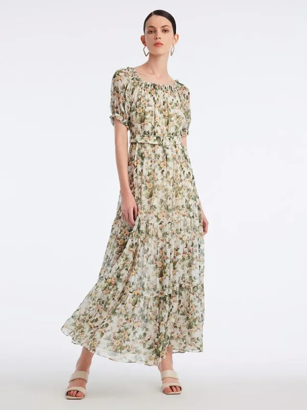 Silk Floral Print Maxi Dress sold by Goelia