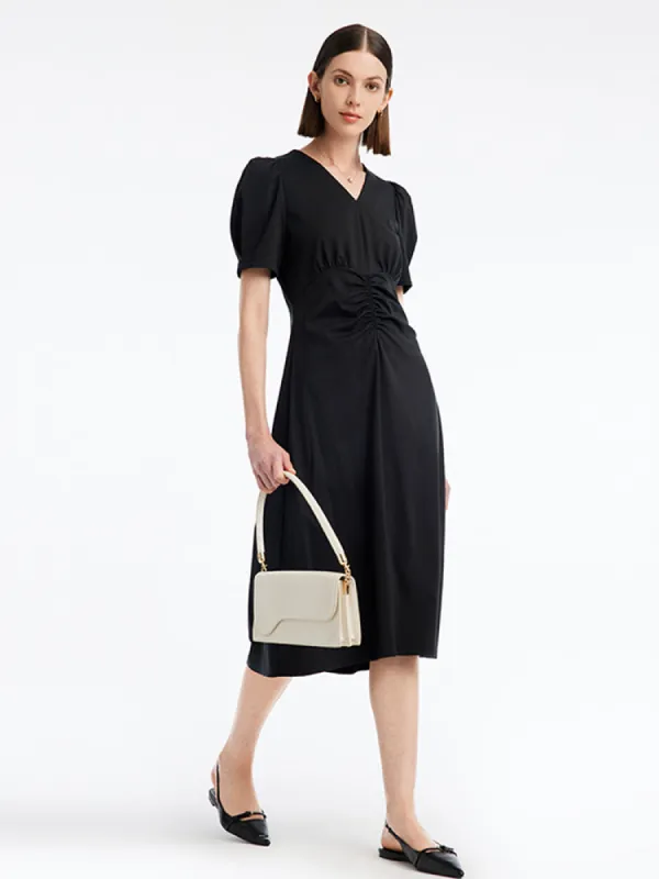 V-neck Pleated Midi Dress sold by Goelia