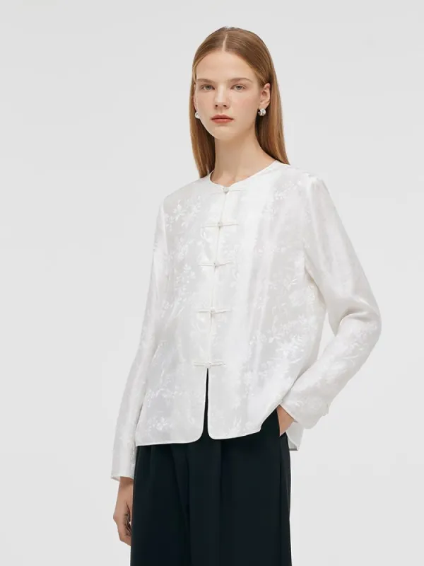 Mulberry Silk New Chinese-Style Jacquard Women Shirt sold by Goelia