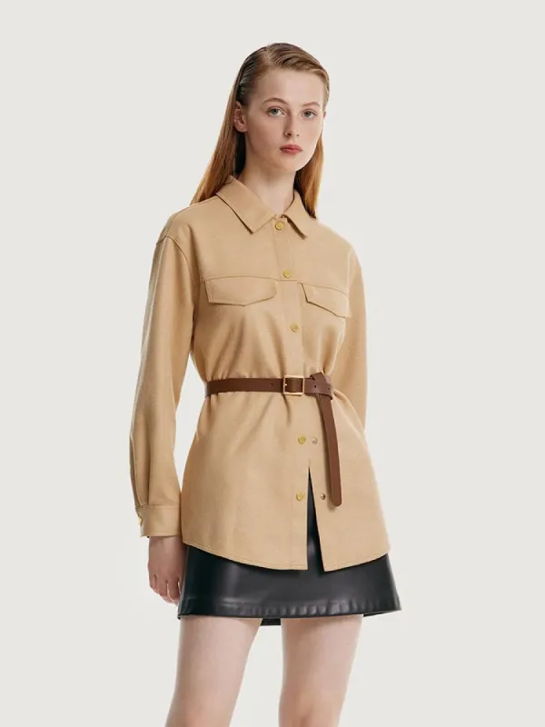 Faux Suede Women Jacket With Leather Belt sold by Goelia
