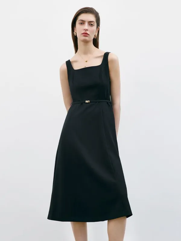 Worsted Woolen Vest Midi Dress With Belt sold by Goelia