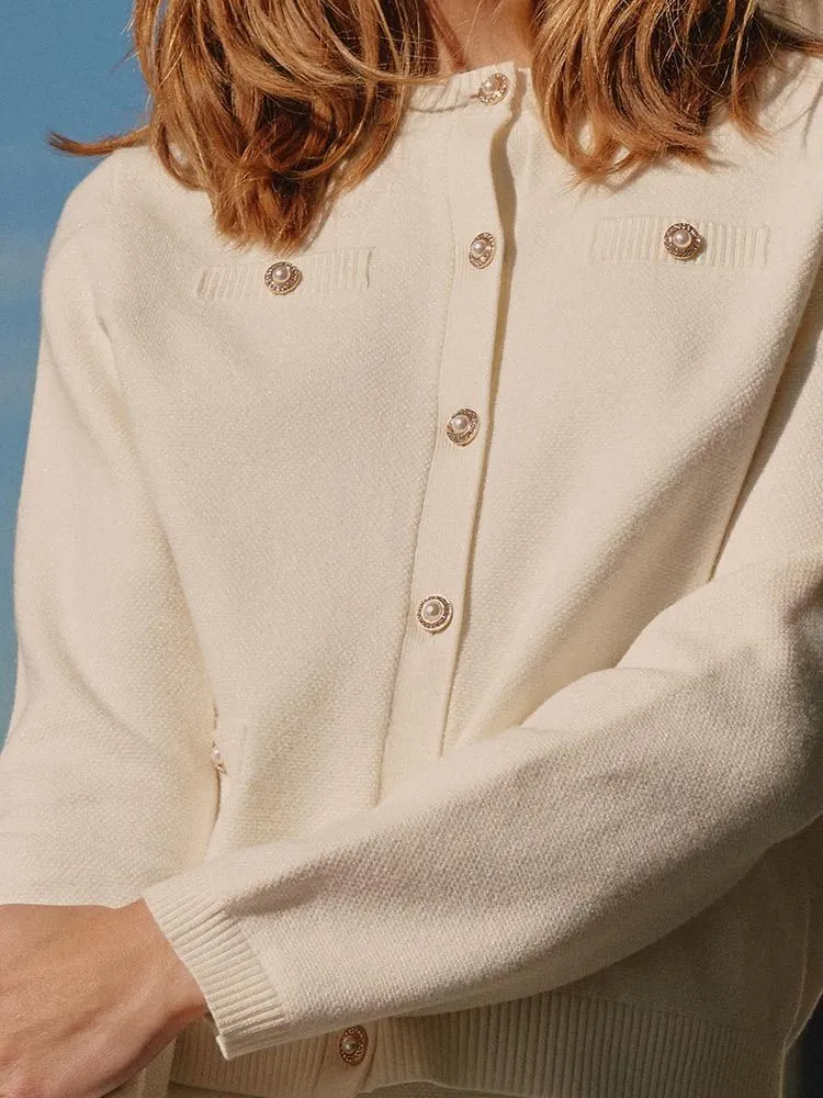 White Round Neck Cardigan And Skirt Two-Piece Suit sold by Goelia product image thumbnail 4